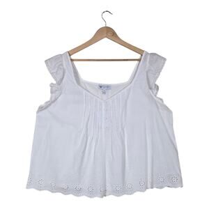 Jessica Simpson Eyelet Tank Top XL White Cotton Boho Cottagecore Lace Trim